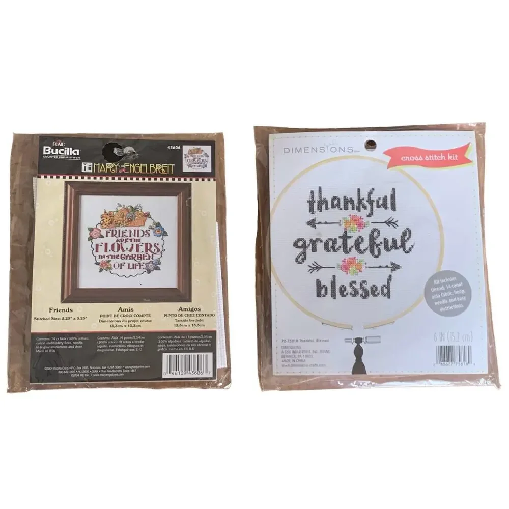 Bucilla Mary Engelbreit and Dimensions Small Cross Stitch Kits Set of 2 NIP
